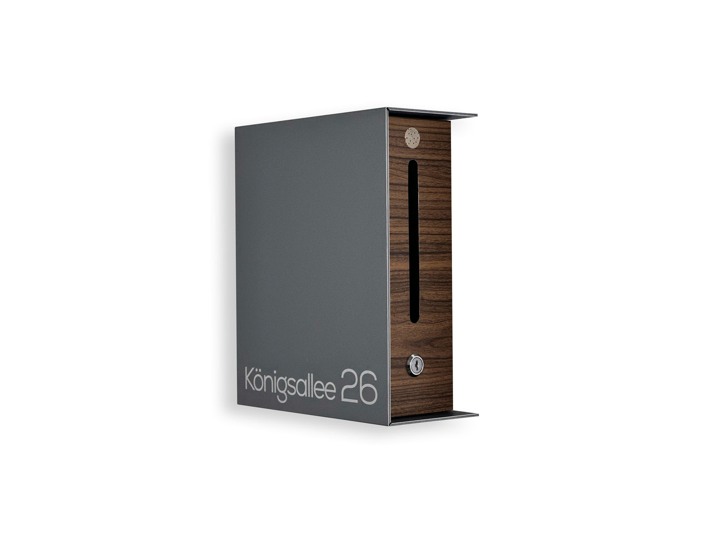 Small Metallic Gray/Walnut Minimalist Mailbox - Modern Stylish Letterbox for Home and Office with Engraved Personalization