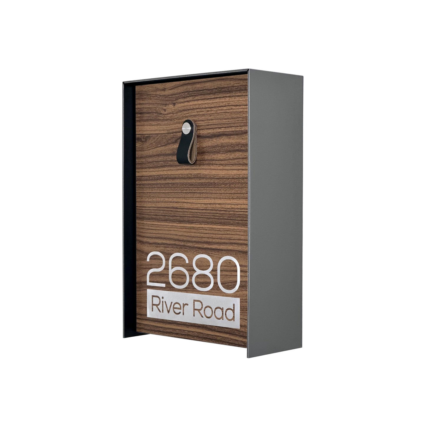 Vertical Minimalist Metallic Gray/Walnut Aluminium Mailbox - Contemporary Wall Mounted Stylish Letterbox for Home and Office with Engraved Personalization