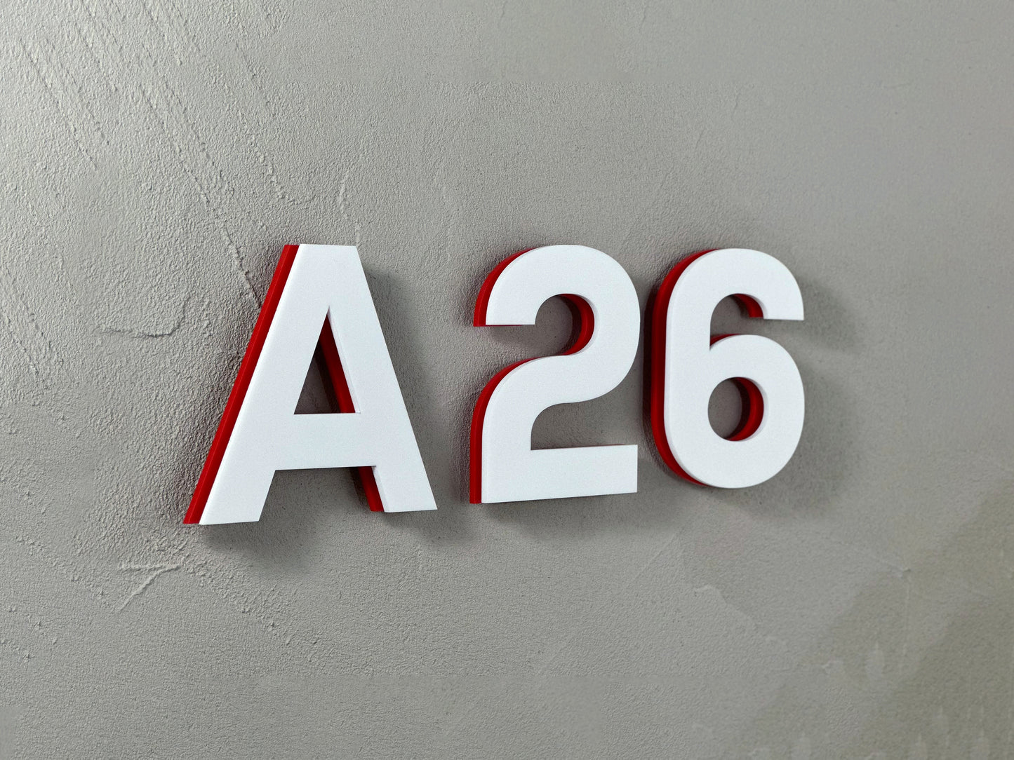 Modern House Numbers - TwoTone - Address Sign White/Red - Apartment Door Number