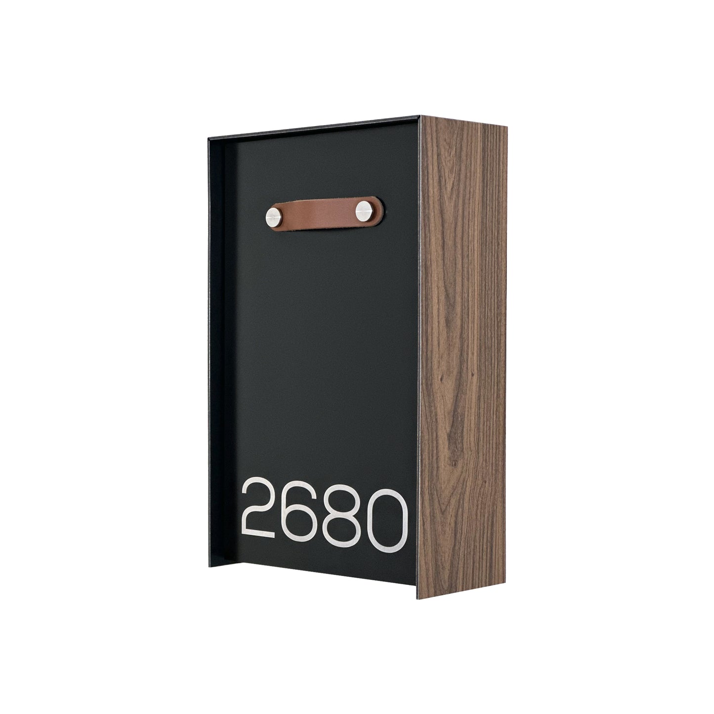Vertical Minimalist Walnut/Black Aluminium Mailbox - Contemporary Wall Mounted Stylish Letterbox for Home and Office with Engraved Personalization