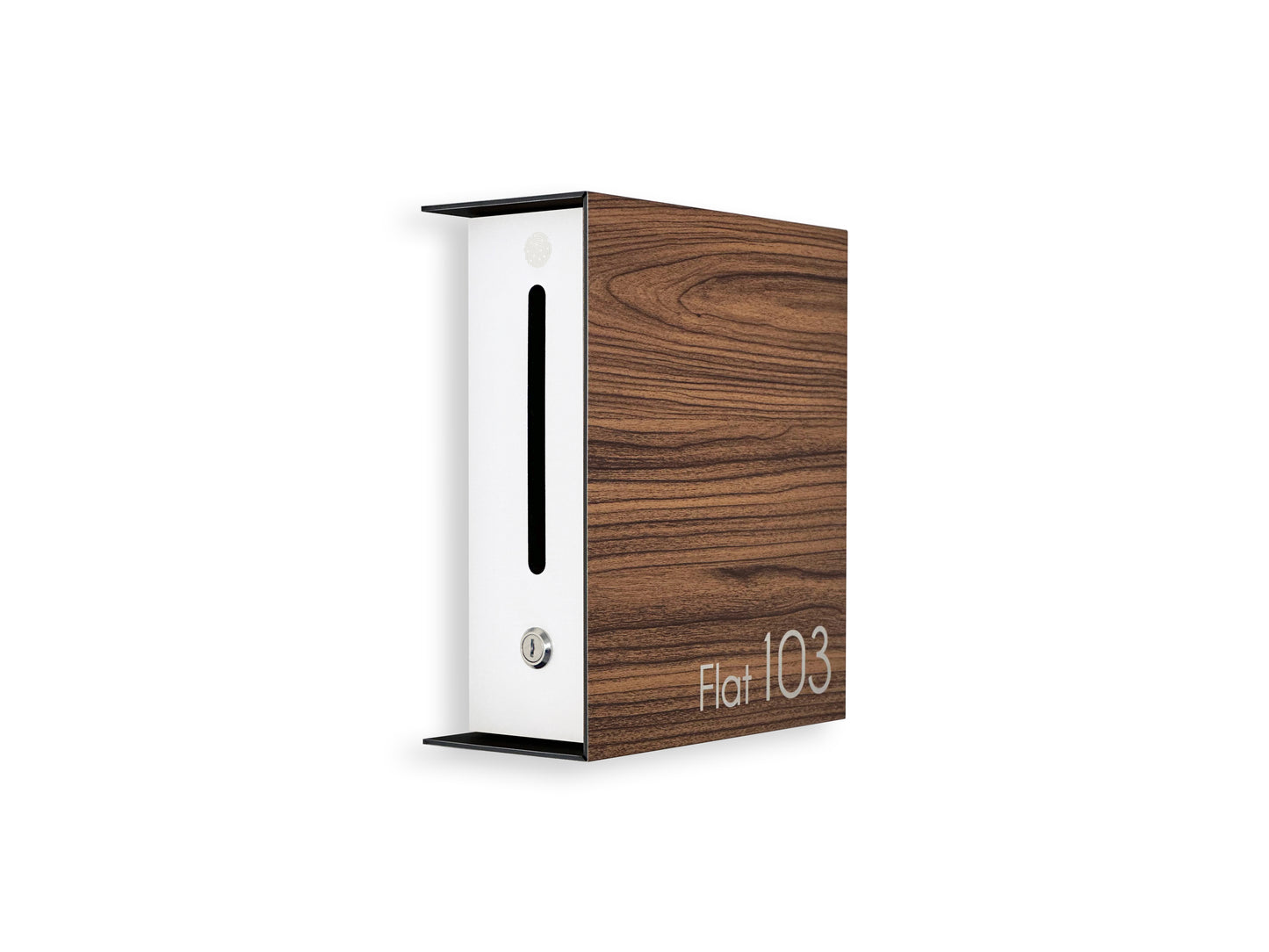 Small Walnut/White Minimalist Mailbox - Modern Stylish Letterbox for Home and Office with Engraved Personalization