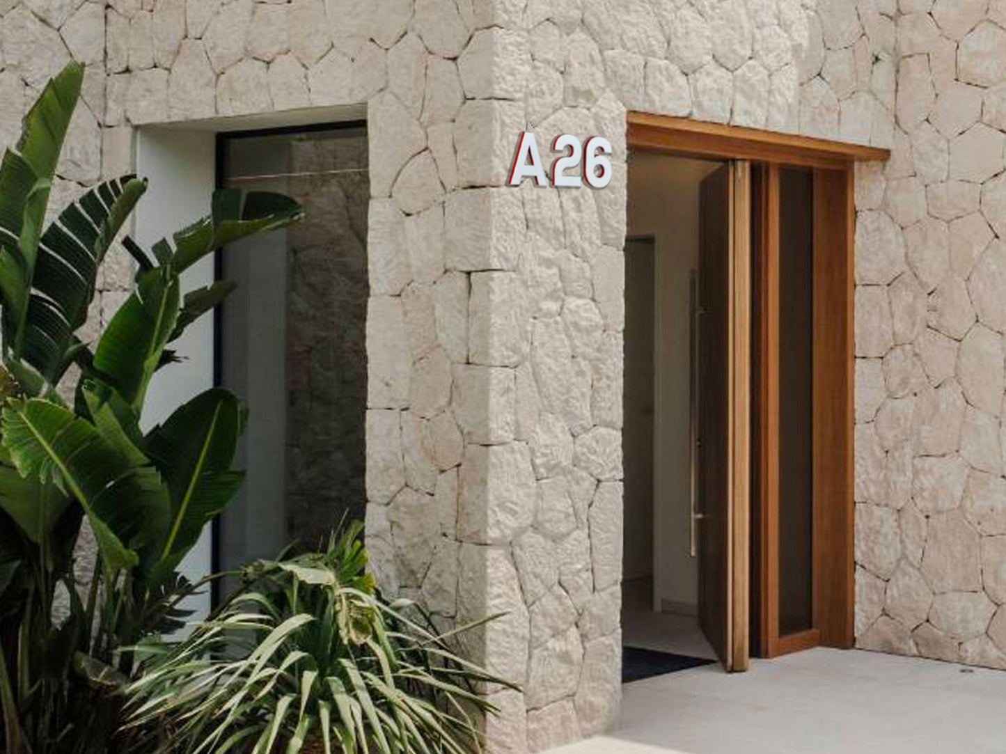 Modern House Numbers - TwoTone - Address Sign White/Red - Apartment Door Number