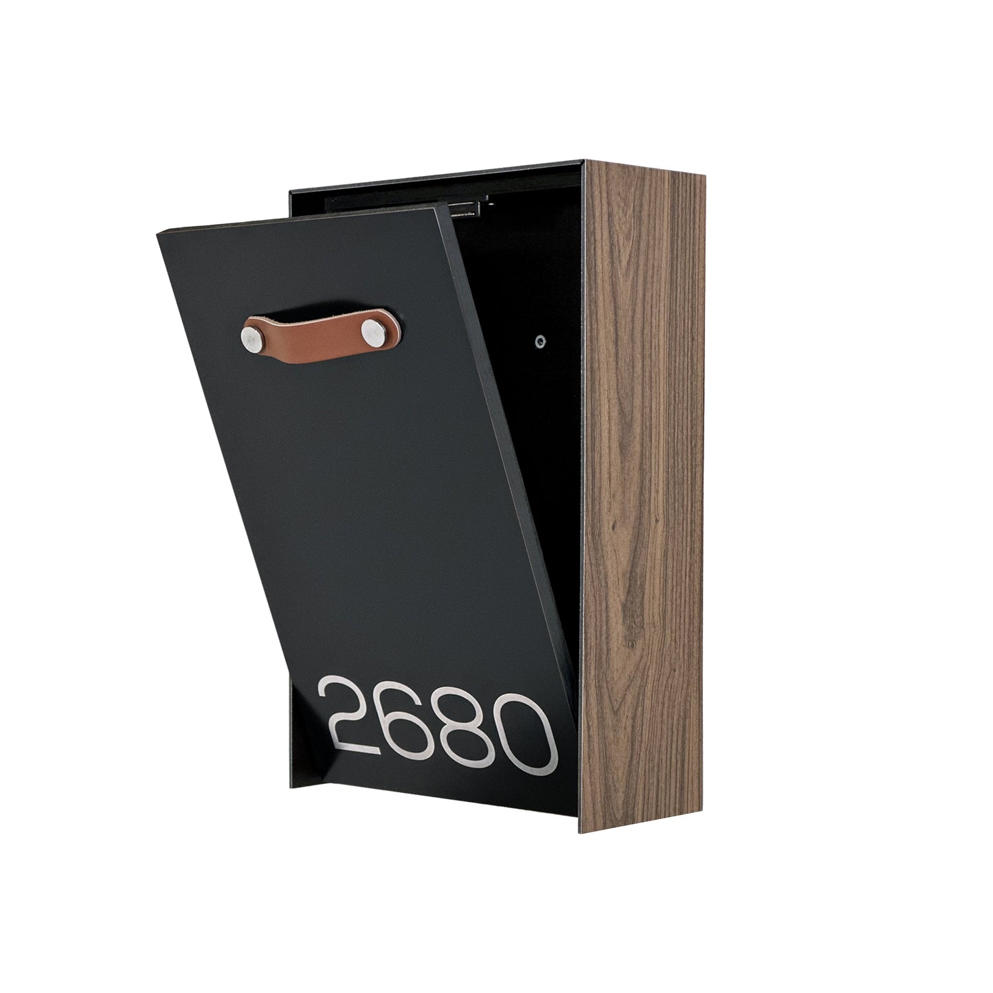 Vertical Minimalist Walnut/Black Aluminium Mailbox - Contemporary Wall Mounted Stylish Letterbox for Home and Office with Engraved Personalization