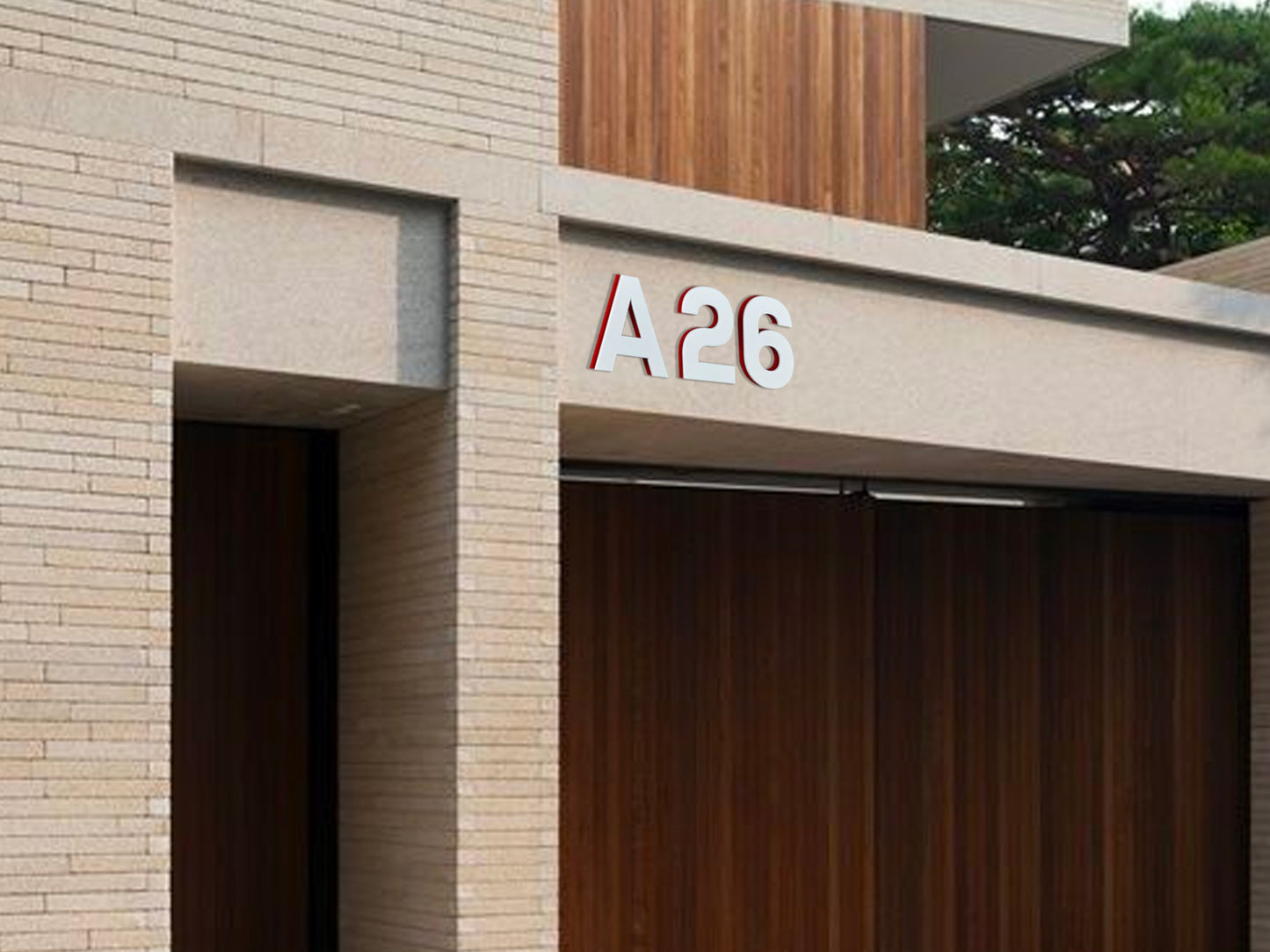 Modern House Numbers - TwoTone - Address Sign White/Red - Apartment Door Number