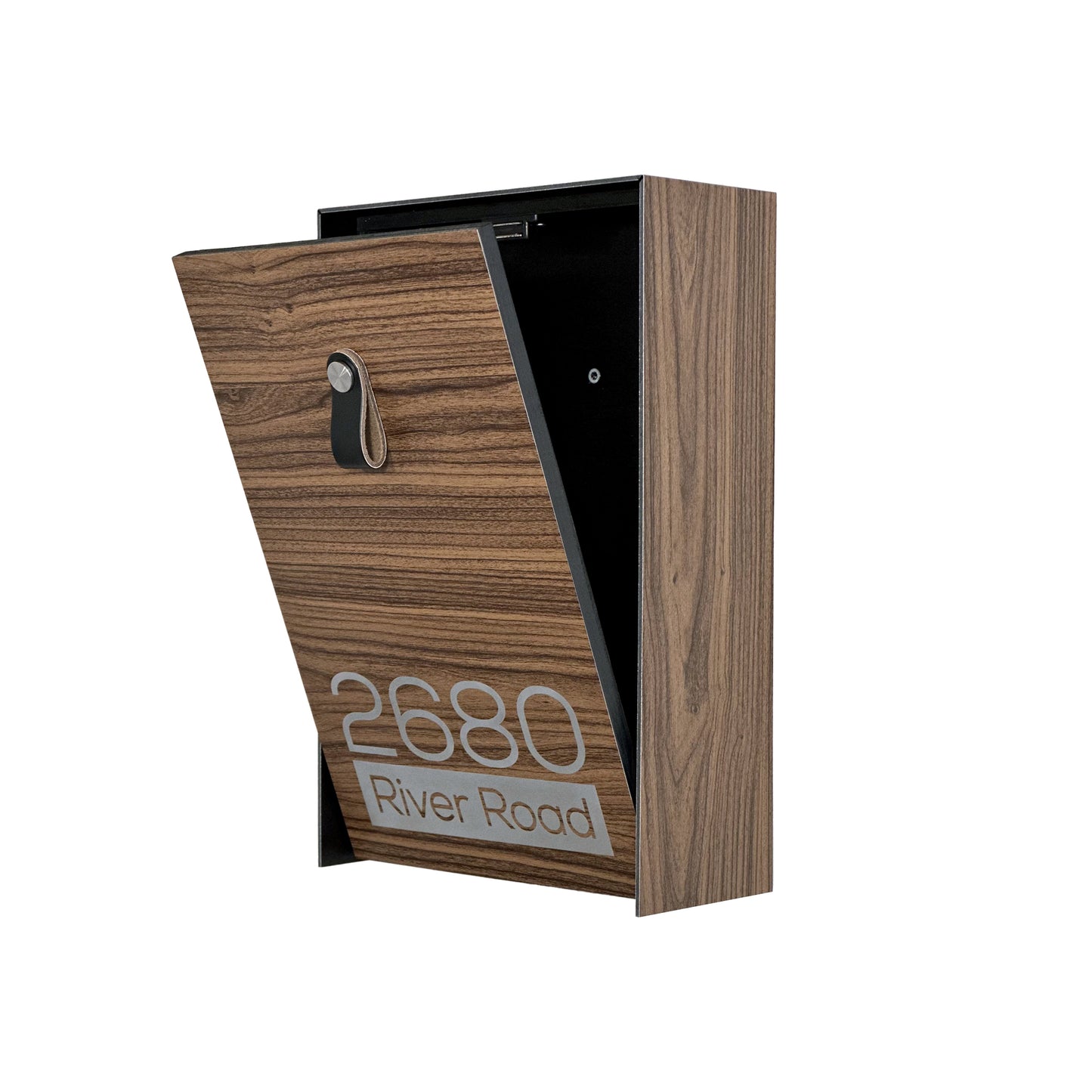Vertical Minimalist Walnut Aluminium Mailbox - Contemporary Wall Mounted Stylish Letterbox for Home and Office with Engraved Personalization
