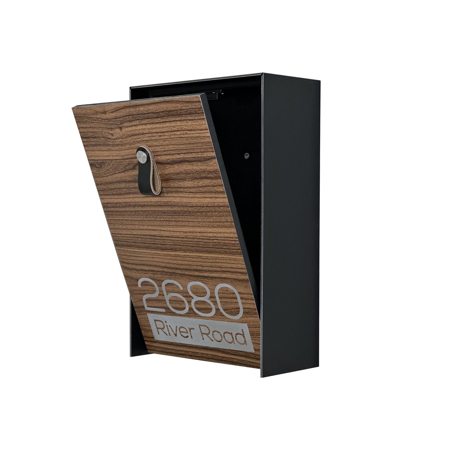 Vertical Minimalist Black/Walnut Aluminium Mailbox - Contemporary Wall Mounted Stylish Letterbox for Home and Office with Engraved Personalization