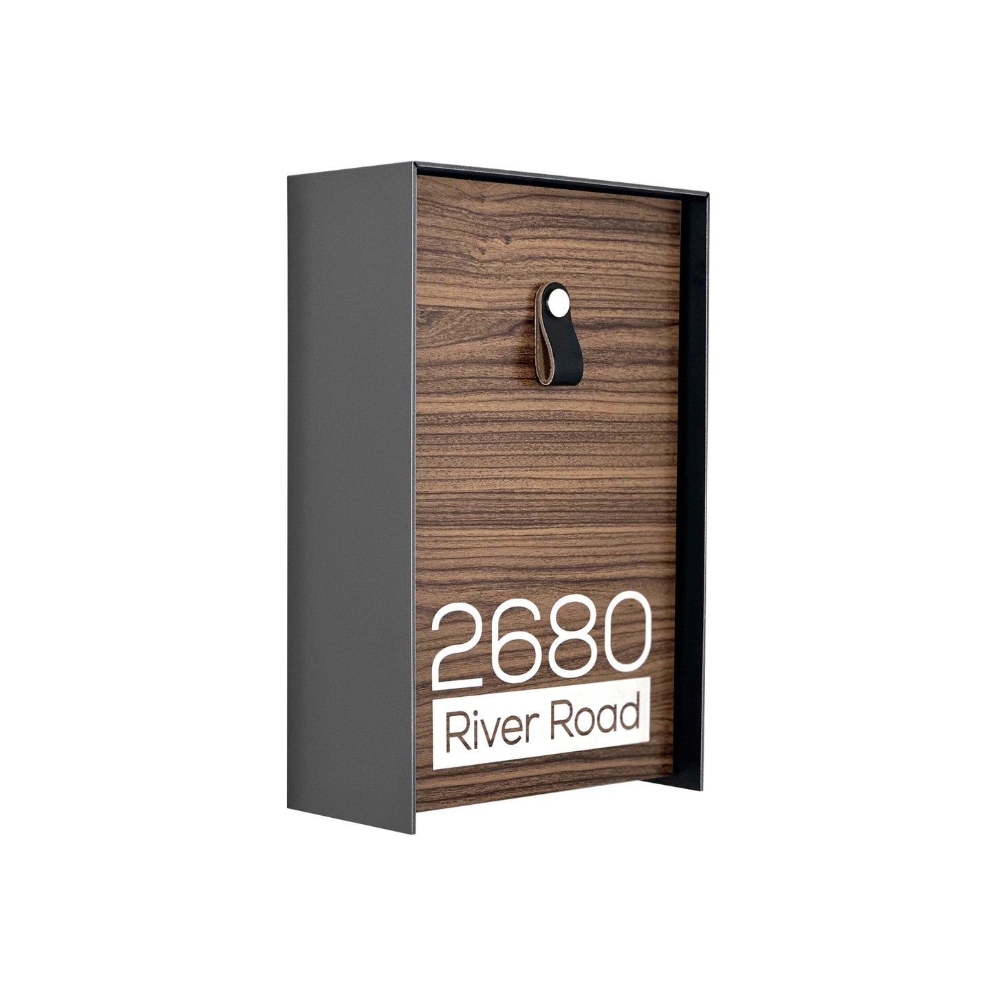 Vertical Minimalist Metallic Gray/Walnut Aluminium Mailbox - Contemporary Wall Mounted Stylish Letterbox for Home and Office with Engraved Personalization