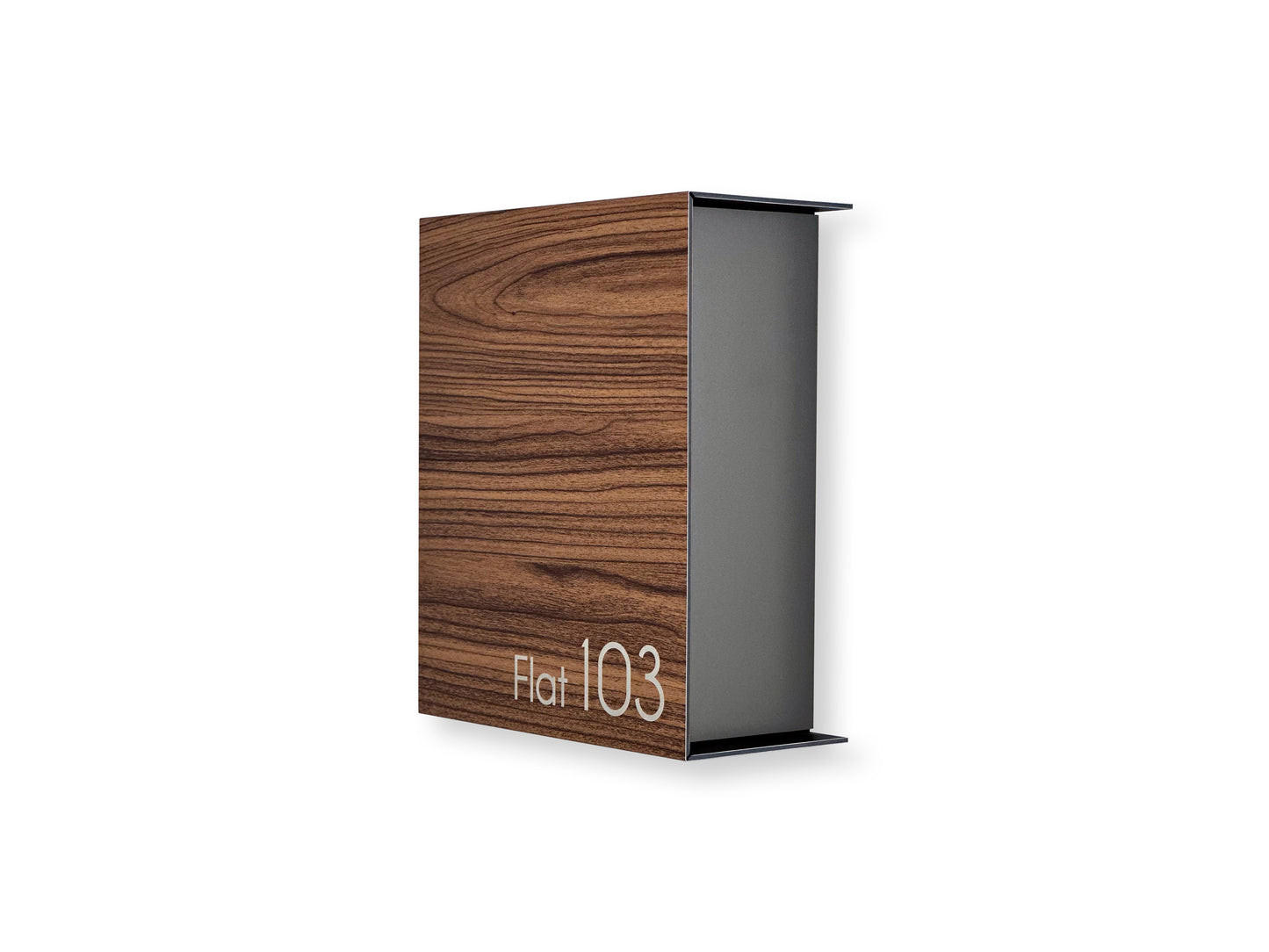 Small Walnut/Metallic Gray Minimalist Mailbox - Modern Stylish Letterbox for Home and Office with Engraved Personalization
