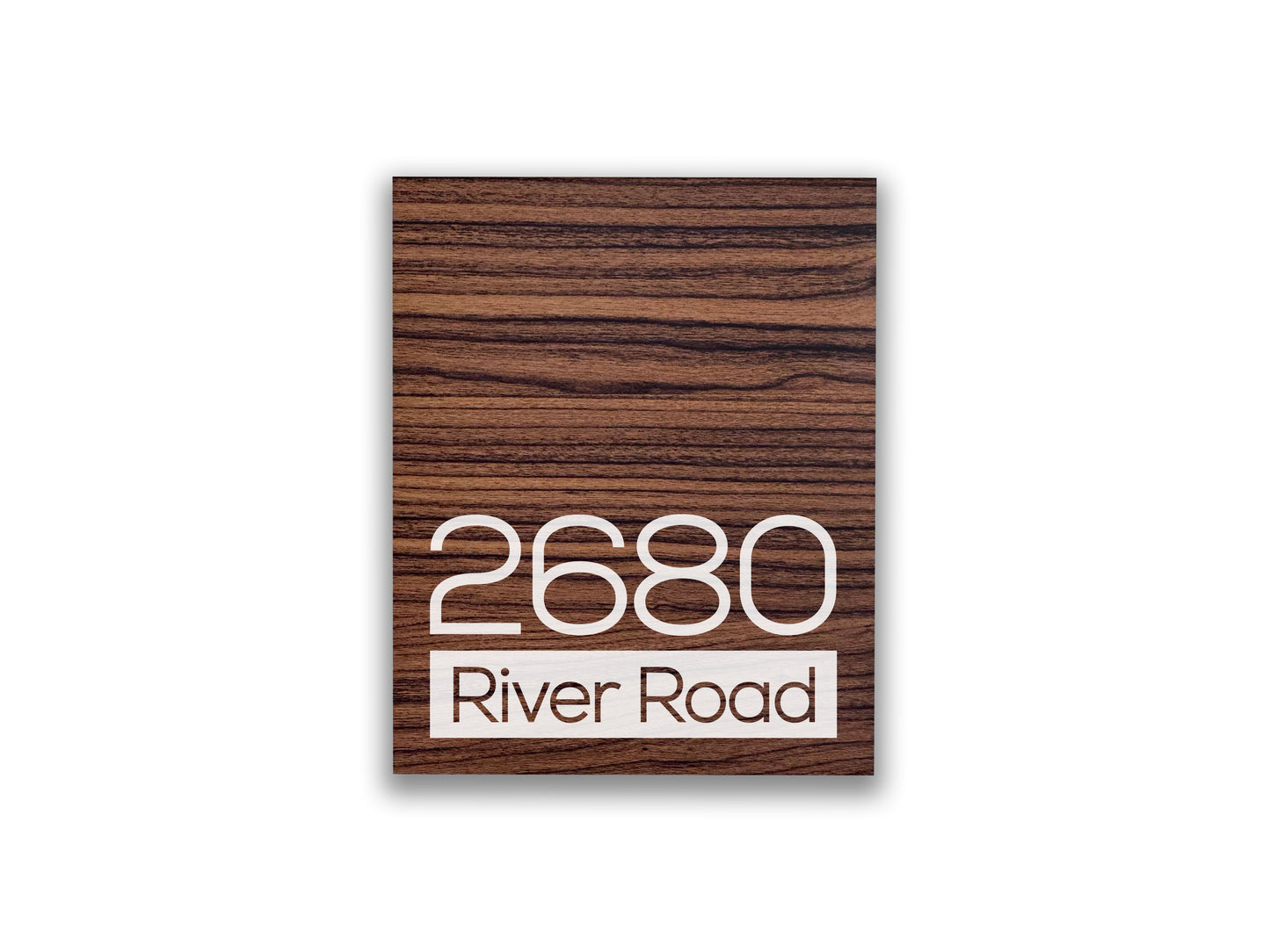 Modern Walnut Aluminium Address Sign - Personalized House Number Sign - Laser Engraved Street Name Plaque
