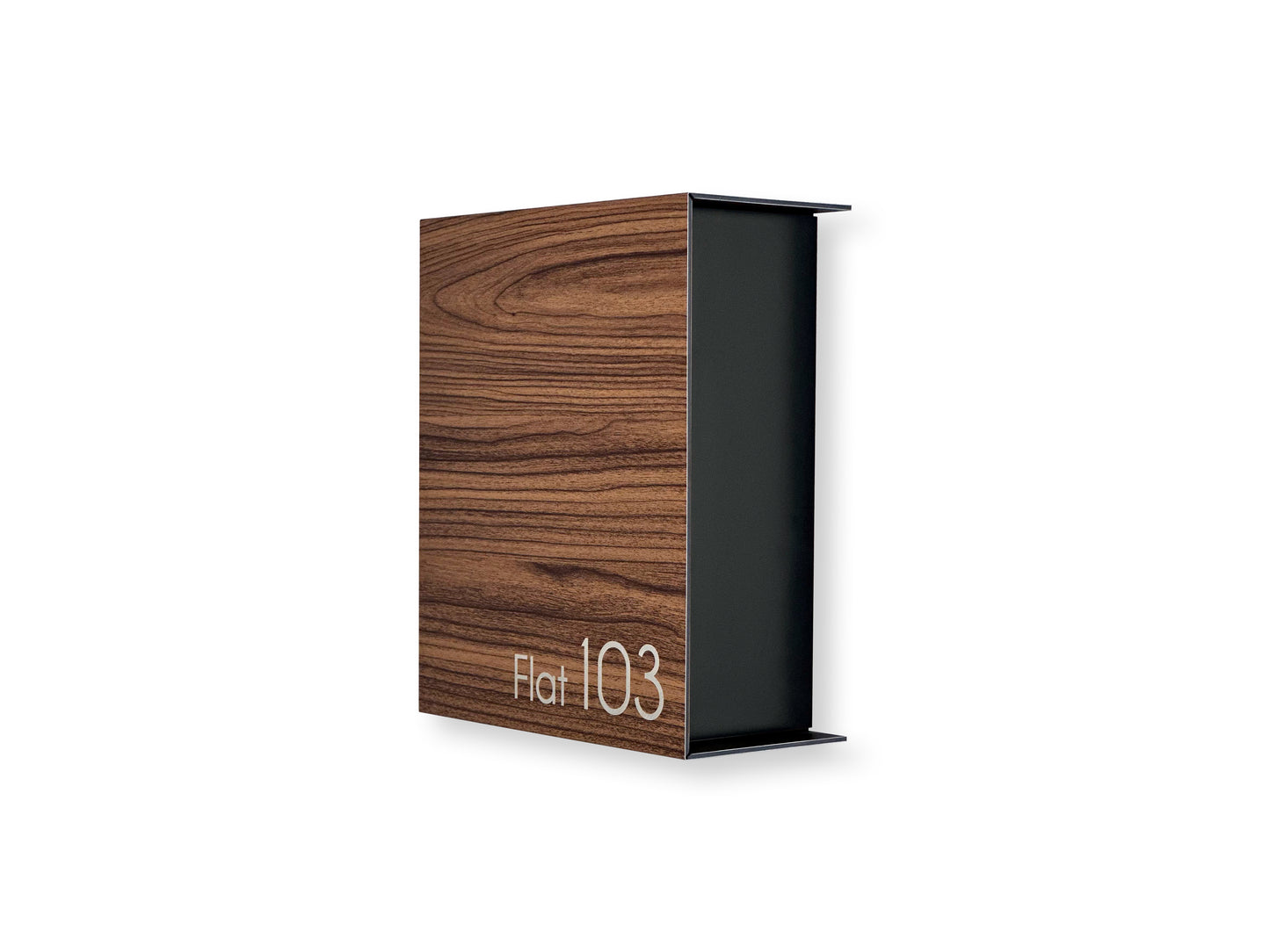 Small Walnut/Black Minimalist Mailbox - Modern Stylish Letterbox for Home and Office with Engraved Personalization