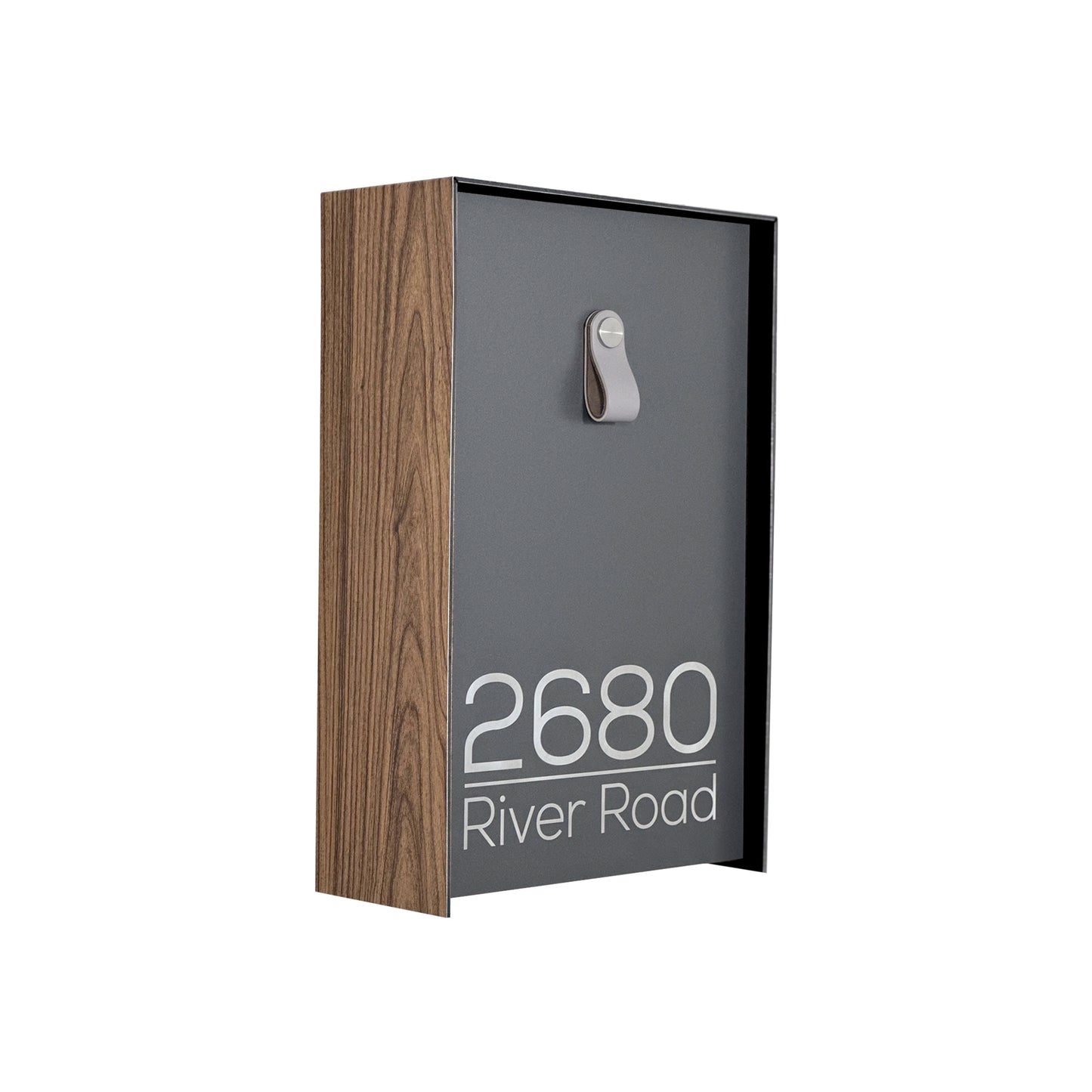 Vertical Minimalist Walnut/Metallic Gray Aluminium Mailbox - Contemporary Wall Mounted Stylish Letterbox for Home and Office with Engraved Personalization