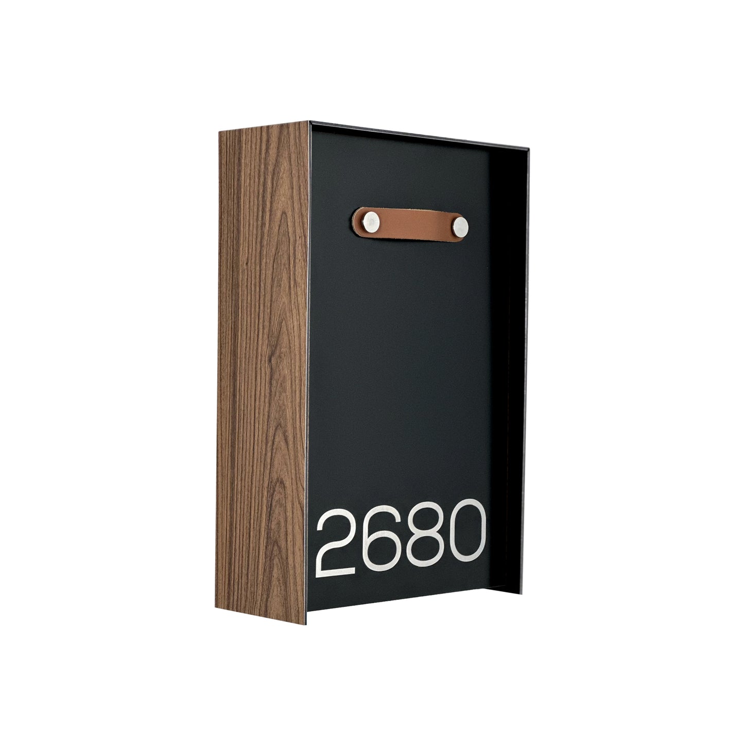 Vertical Minimalist Walnut/Black Aluminium Mailbox - Contemporary Wall Mounted Stylish Letterbox for Home and Office with Engraved Personalization