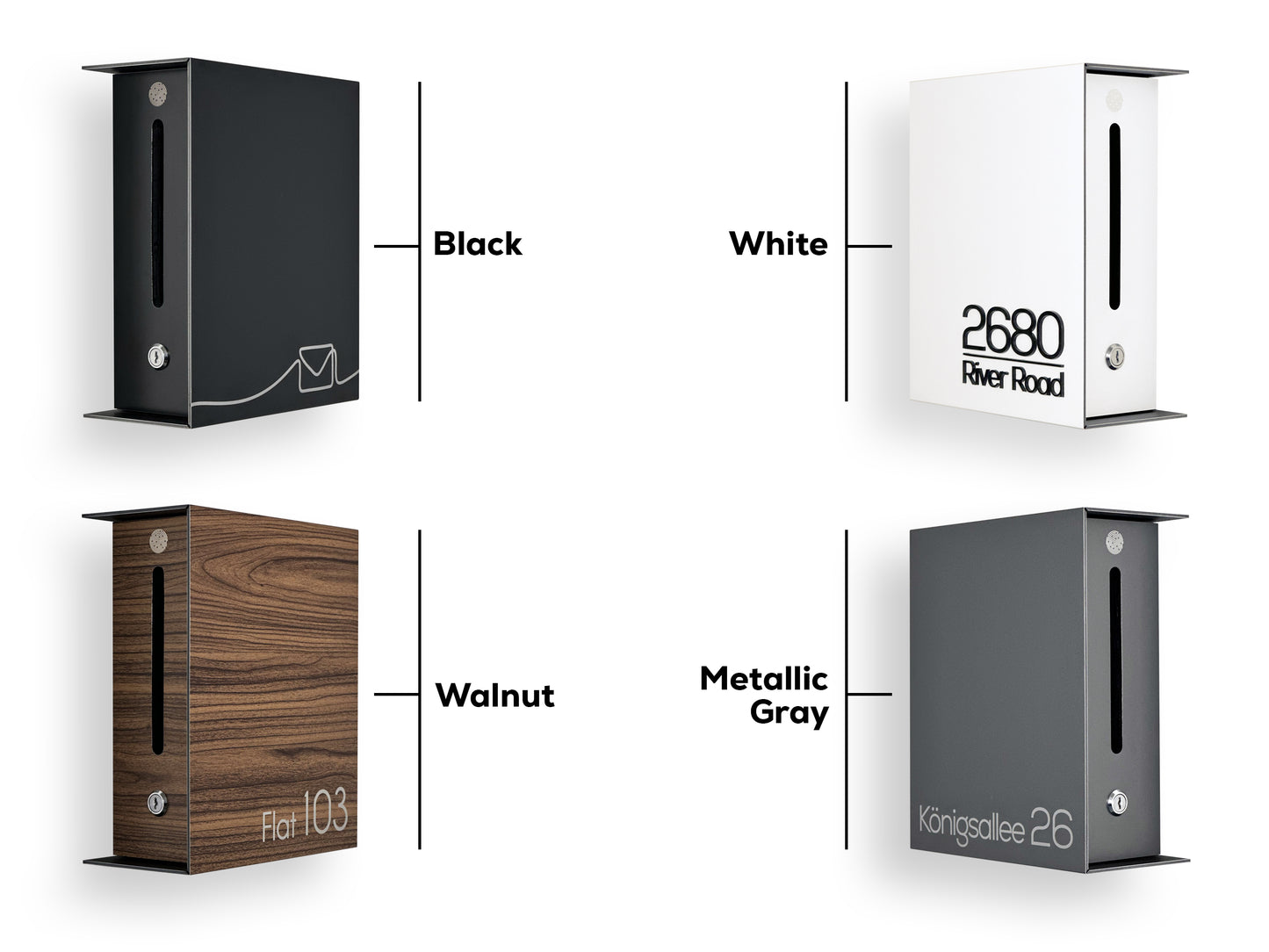 Small Metallic Gray Minimalist Mailbox - Modern Stylish Letterbox for Home and Office with Engraved Personalization