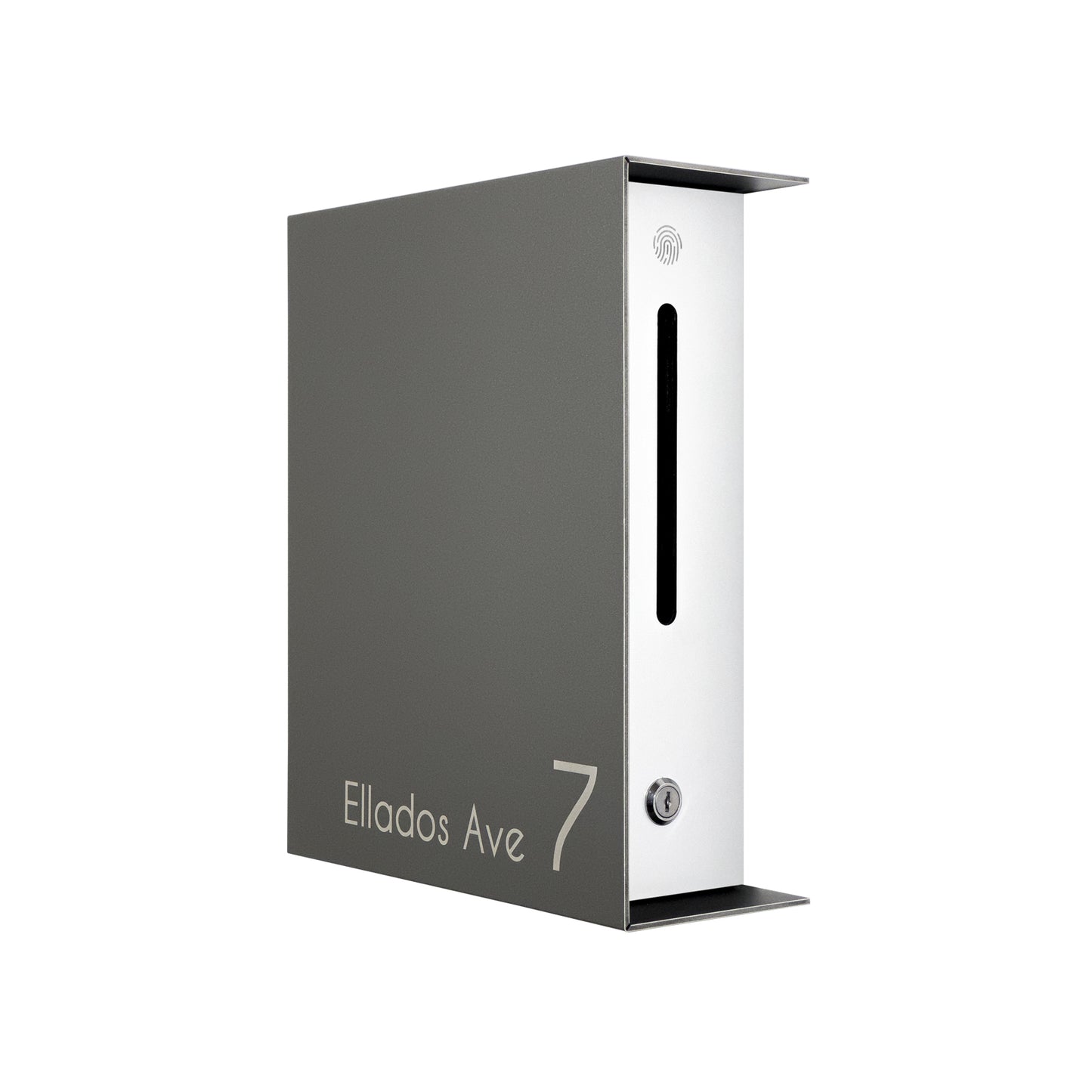 Metallic Gray/White Minimalist Mailbox - Modern Stylish Letterbox for Home and Office with Engraved Personalization