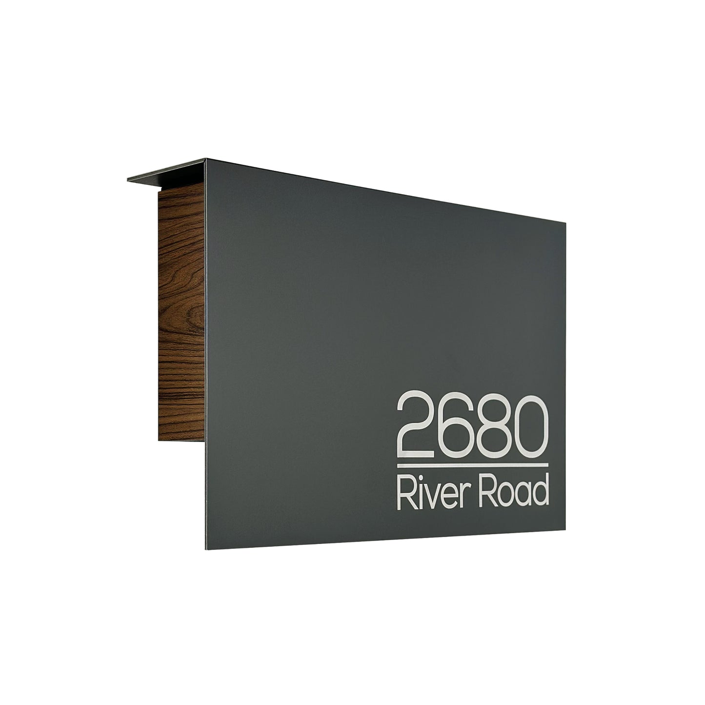 Elegant Minimalist Metallic Gray/Walnut Aluminium Mailbox - Durable Wall Mounted Modern Stylish Letterbox for Home and Office with Engraved Personalization