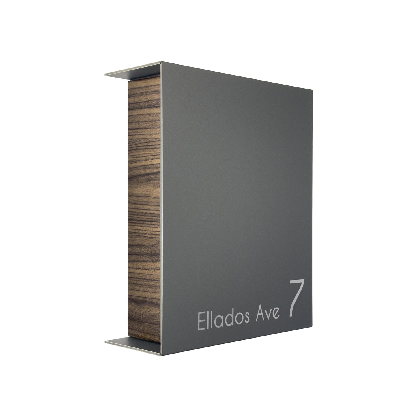 Metallic Gray/Walnut Minimalist Mailbox - Modern Stylish Letterbox for Home and Office with Engraved Personalization