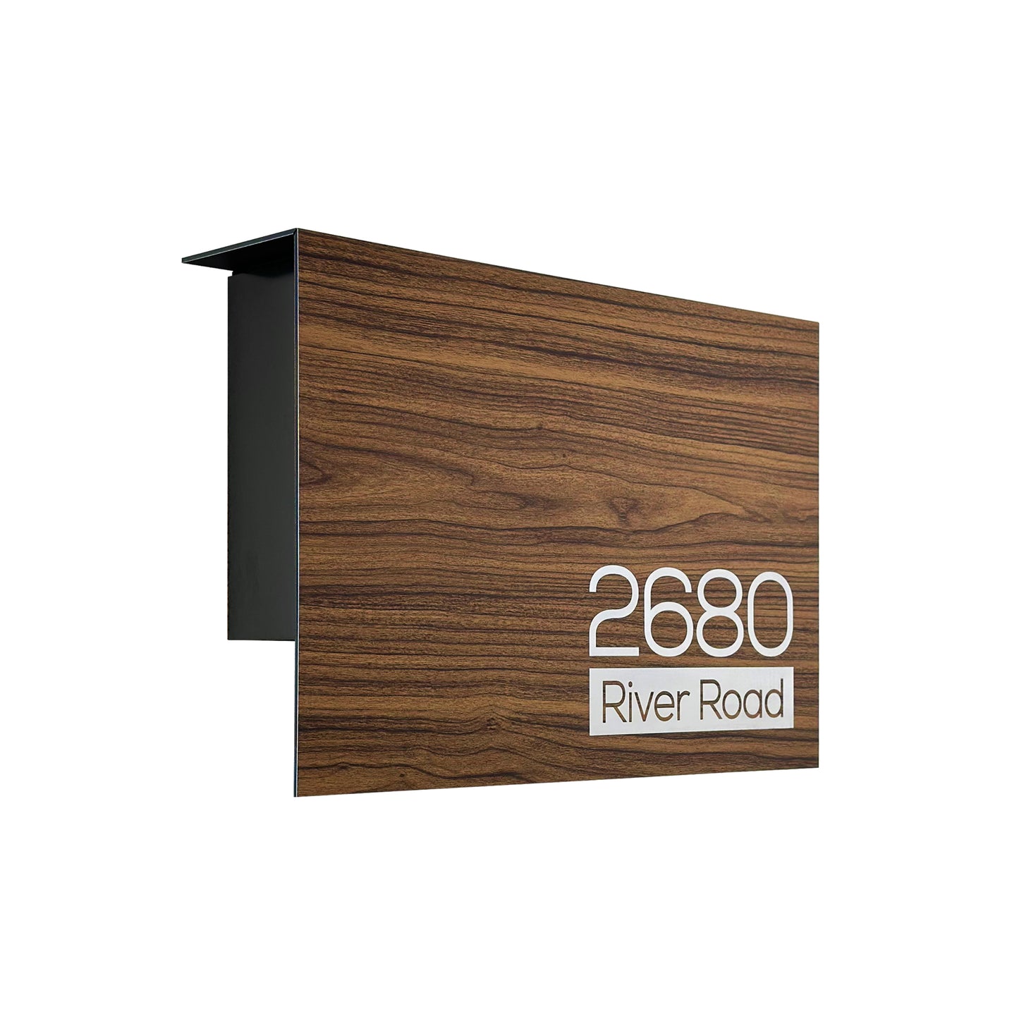 Elegant Minimalist Walnut/Black Aluminium Mailbox - Durable Wall Mounted Modern Stylish Letterbox for Home and Office with Engraved Personalization
