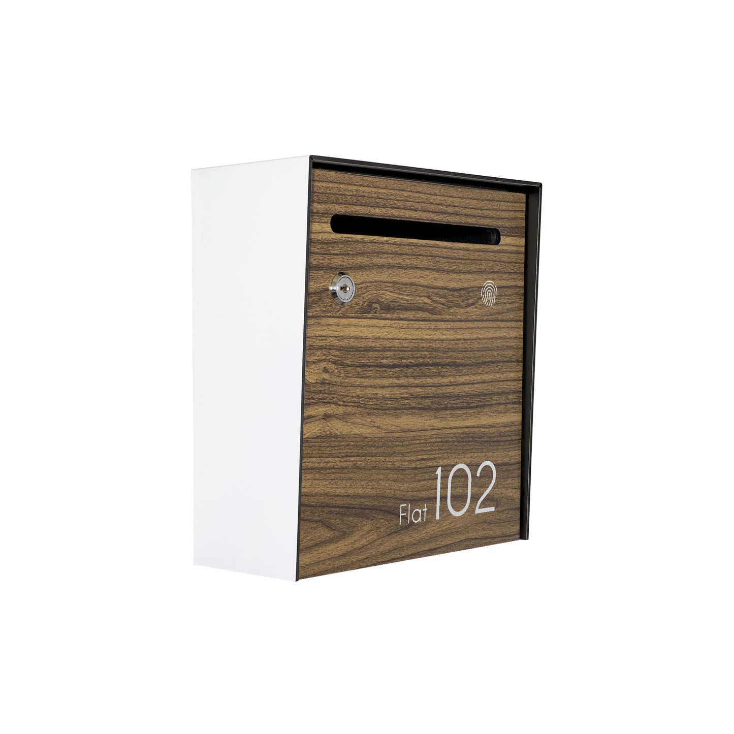 Small Apartment Mailbox - Minimalist White/Walnut Wall Mounted Modern Stylish Letterbox with Engraved Personalization
