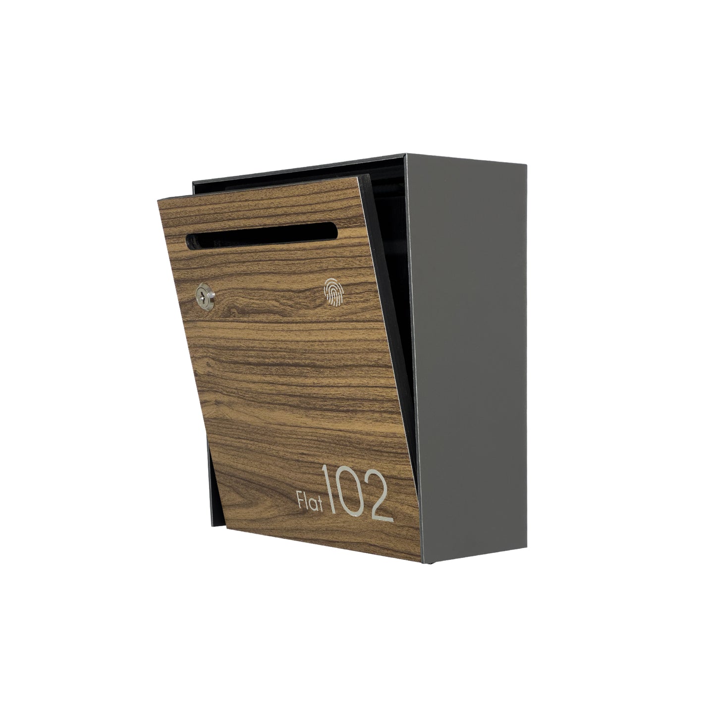 Small Apartment Mailbox - Minimalist Metallic Gray/Walnut Wall Mounted Modern Stylish Letterbox with Engraved Personalization