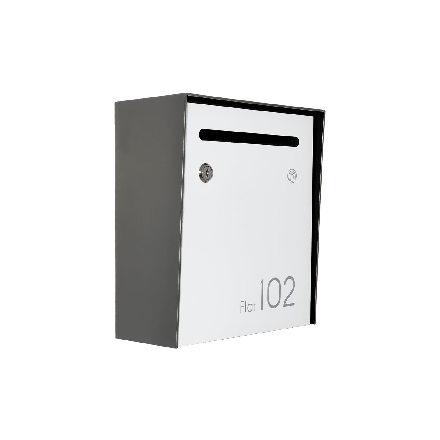 Small Apartment Mailbox - Minimalist Metallic Gray/White Wall Mounted Modern Stylish Letterbox with Engraved Personalization