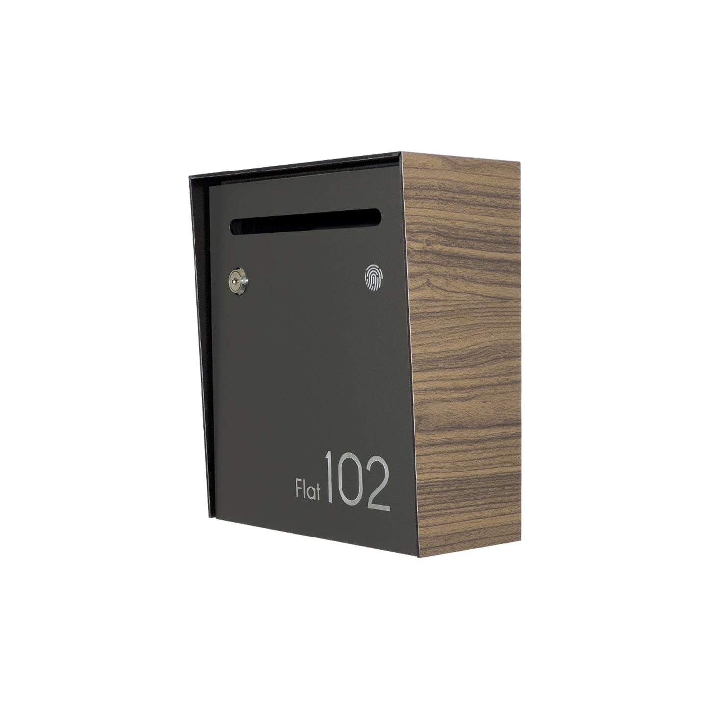 Small Apartment Mailbox - Minimalist Walnut/Metallic Gray Wall Mounted Modern Stylish Letterbox with Engraved Personalization