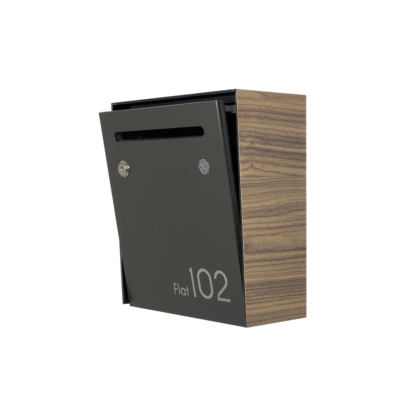 Small Apartment Mailbox - Minimalist Walnut/Metallic Gray Wall Mounted Modern Stylish Letterbox with Engraved Personalization