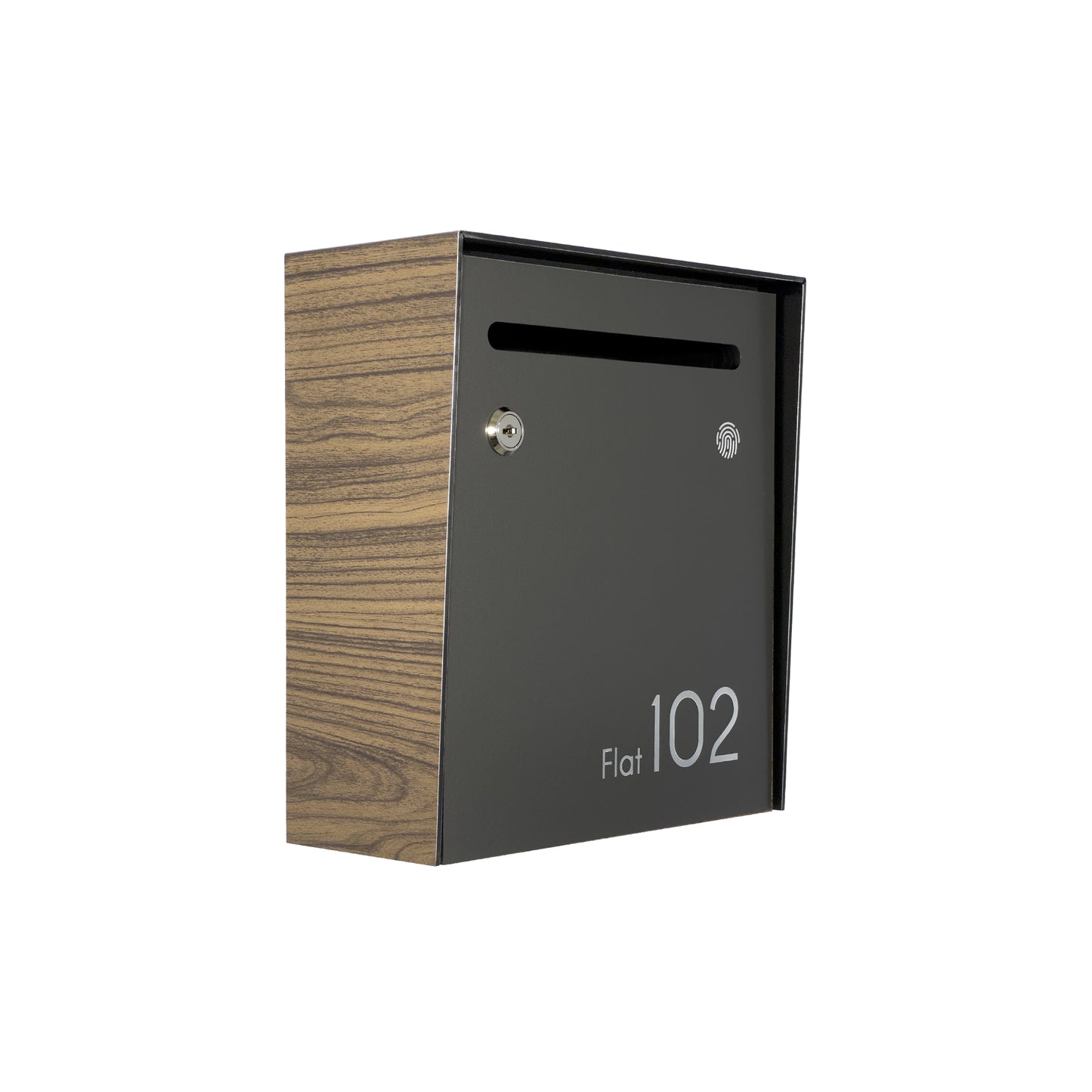Small Apartment Mailbox - Minimalist Walnut/Metallic Gray Wall Mounted Modern Stylish Letterbox with Engraved Personalization