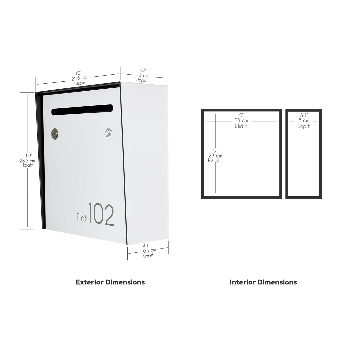 Small Apartment Mailbox - Minimalist White/Black Wall Mounted Modern Stylish Letterbox with Engraved Personalization