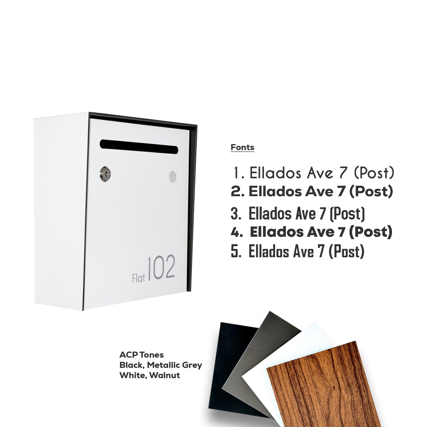 Small Apartment Mailbox - Minimalist Black Wall Mounted Modern Stylish Letterbox with Engraved Personalization
