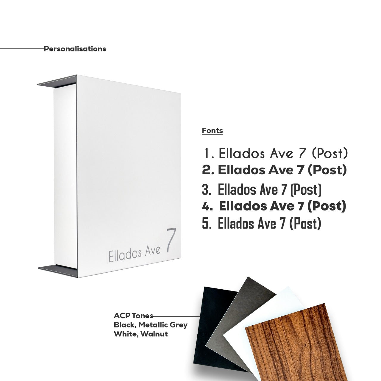 Metallic Gray/Black Minimalist Mailbox - Modern Stylish Letterbox for Home and Office with Engraved Personalization