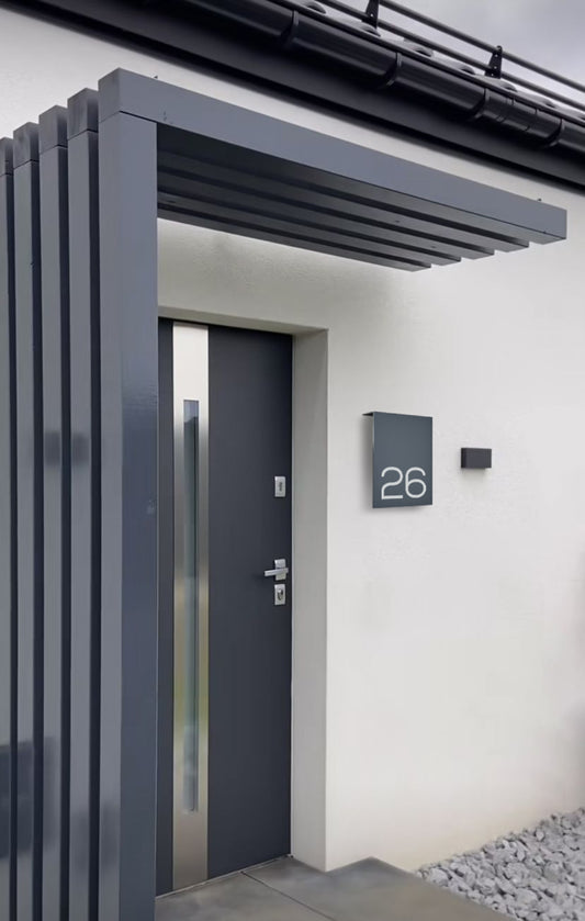 Modern Metallic Gray Aluminium Address Sign - Personalized House Number Sign - Laser Engraved Street Name Plaque