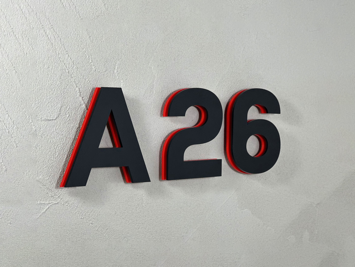 Modern House Numbers - TwoTone - Address Sign Black/Red - Apartment Door Number