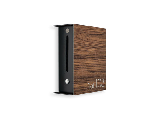 Small Walnut/Black Minimalist Mailbox - Modern Stylish Letterbox for Home and Office with Engraved Personalization