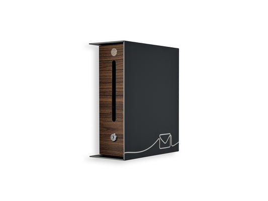Small Black/Walnut Minimalist Mailbox - Modern Stylish Letterbox for Home and Office with Engraved Personalization