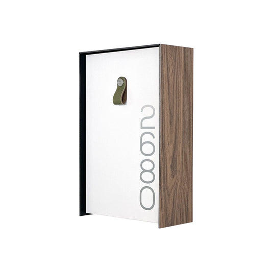 Vertical Minimalist Walnut/White Aluminium Mailbox - Contemporary Wall Mounted Stylish Letterbox for Home and Office with Engraved Personalization