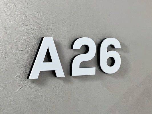 Modern House Numbers - TwoTone - Address Sign White/Black - Apartment Door Number