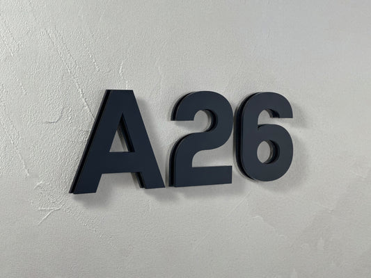 Modern House Numbers - TwoTone - Address Sign Black/Black - Apartment Door Number