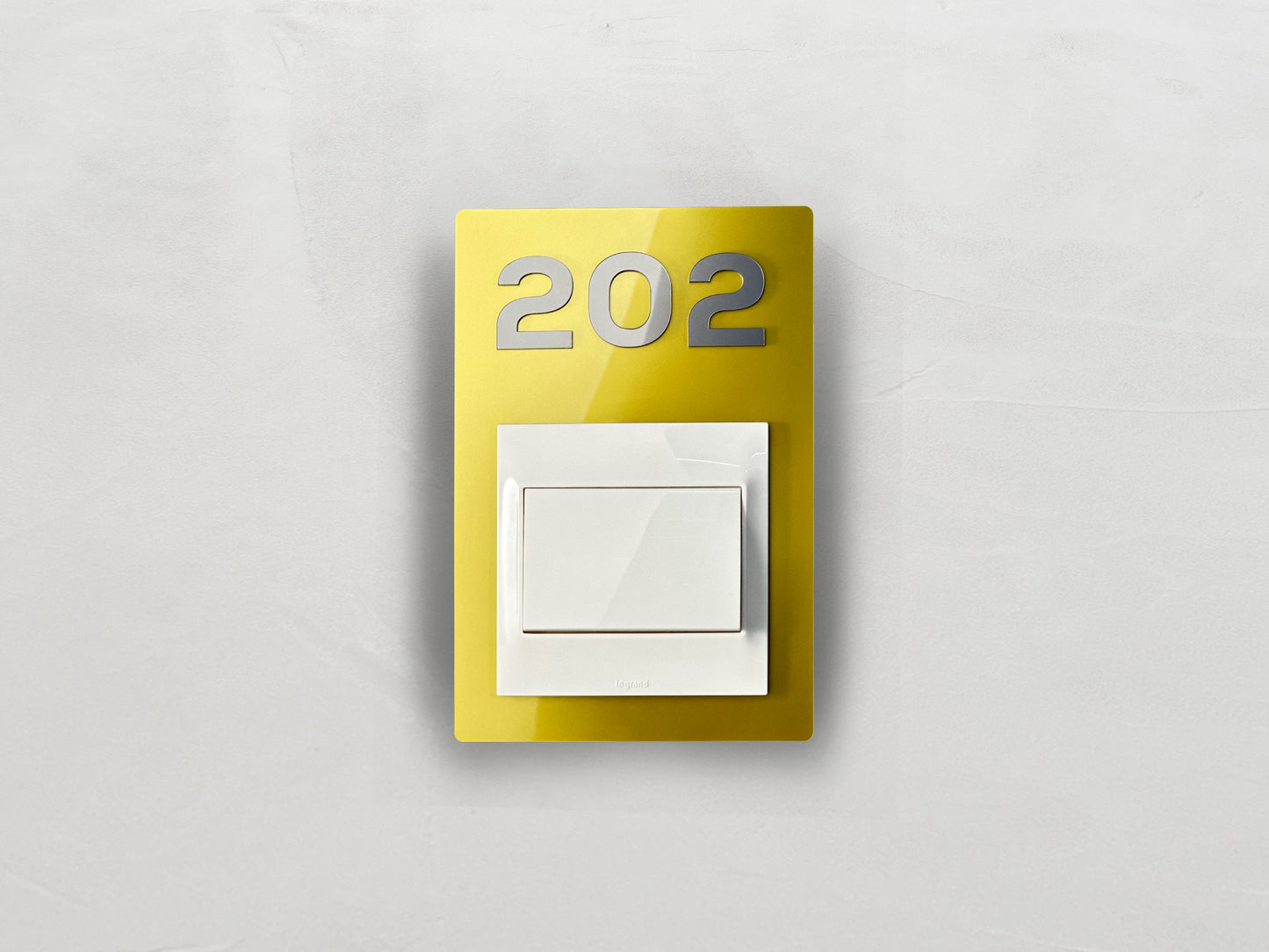 Modern Gold/Silver Switch Frame with Door Number - Personalized Apartment Number Sign - Room Number Signage