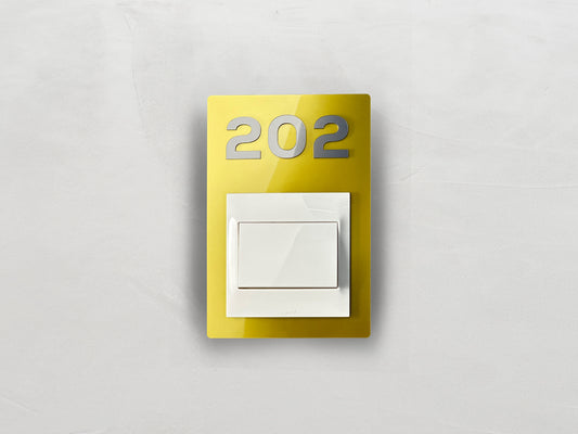 Modern Gold/Silver Switch Frame with Door Number - Personalized Apartment Number Sign - Room Number Signage