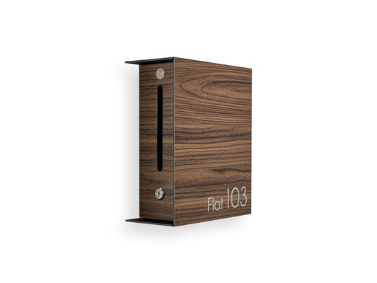 Small Walnut Minimalist Mailbox - Modern Stylish Letterbox for Home and Office with Engraved Personalization