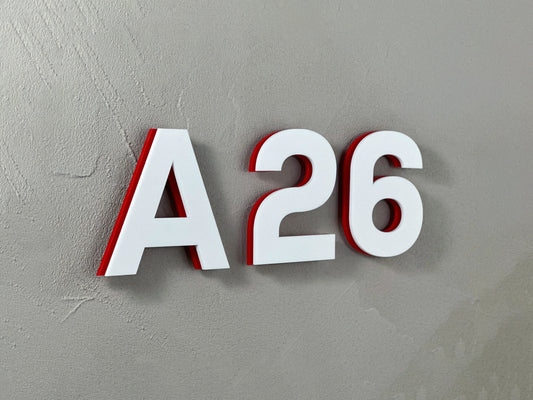 Modern House Numbers - TwoTone - Address Sign White/Red - Apartment Door Number