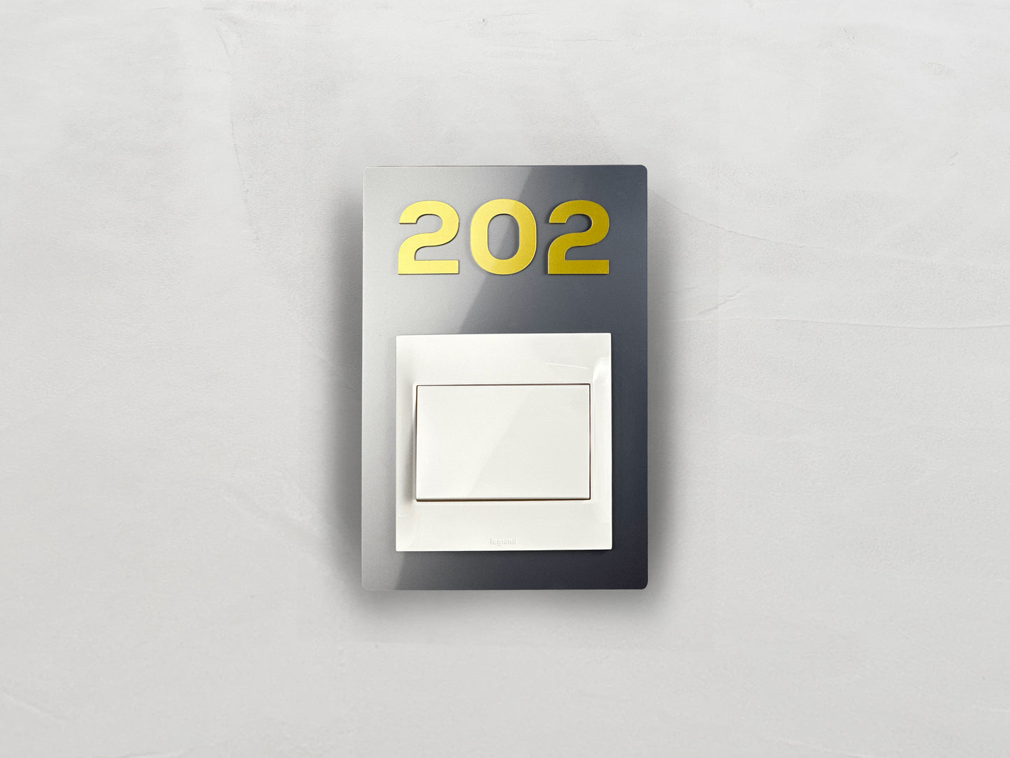 Modern Silver/Gold Switch Frame with Door Number - Personalized Apartment Number Sign - Room Number Signage