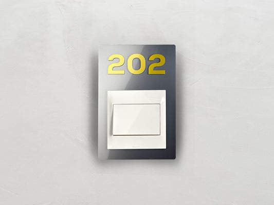Modern Silver/Gold Switch Frame with Door Number - Personalized Apartment Number Sign - Room Number Signage