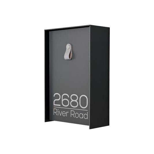 Vertical Minimalist Black/Metallic Gray Aluminium Mailbox - Contemporary Wall Mounted Stylish Letterbox for Home and Office with Engraved Personalization