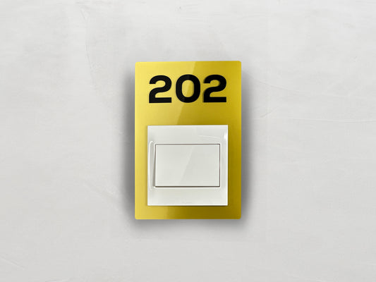 Modern Gold/Black Switch Frame with Door Number - Personalized Apartment Number Sign - Room Number Signage