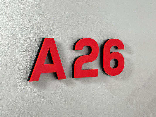 Modern House Numbers - TwoTone - Address Sign Red/Black - Apartment Door Number