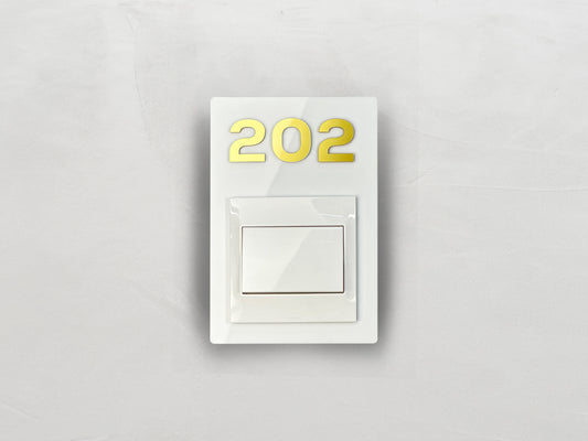 Modern White/Gold Switch Frame with Door Number - Personalized Apartment Number Sign - Room Number Signage