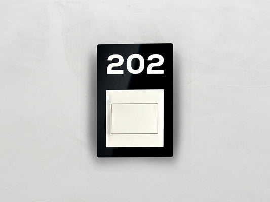 Modern Black/White Switch Frame with Door Number - Personalized Apartment Number Sign - Room Number Signage