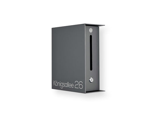 Small Metallic Gray Minimalist Mailbox - Modern Stylish Letterbox for Home and Office with Engraved Personalization