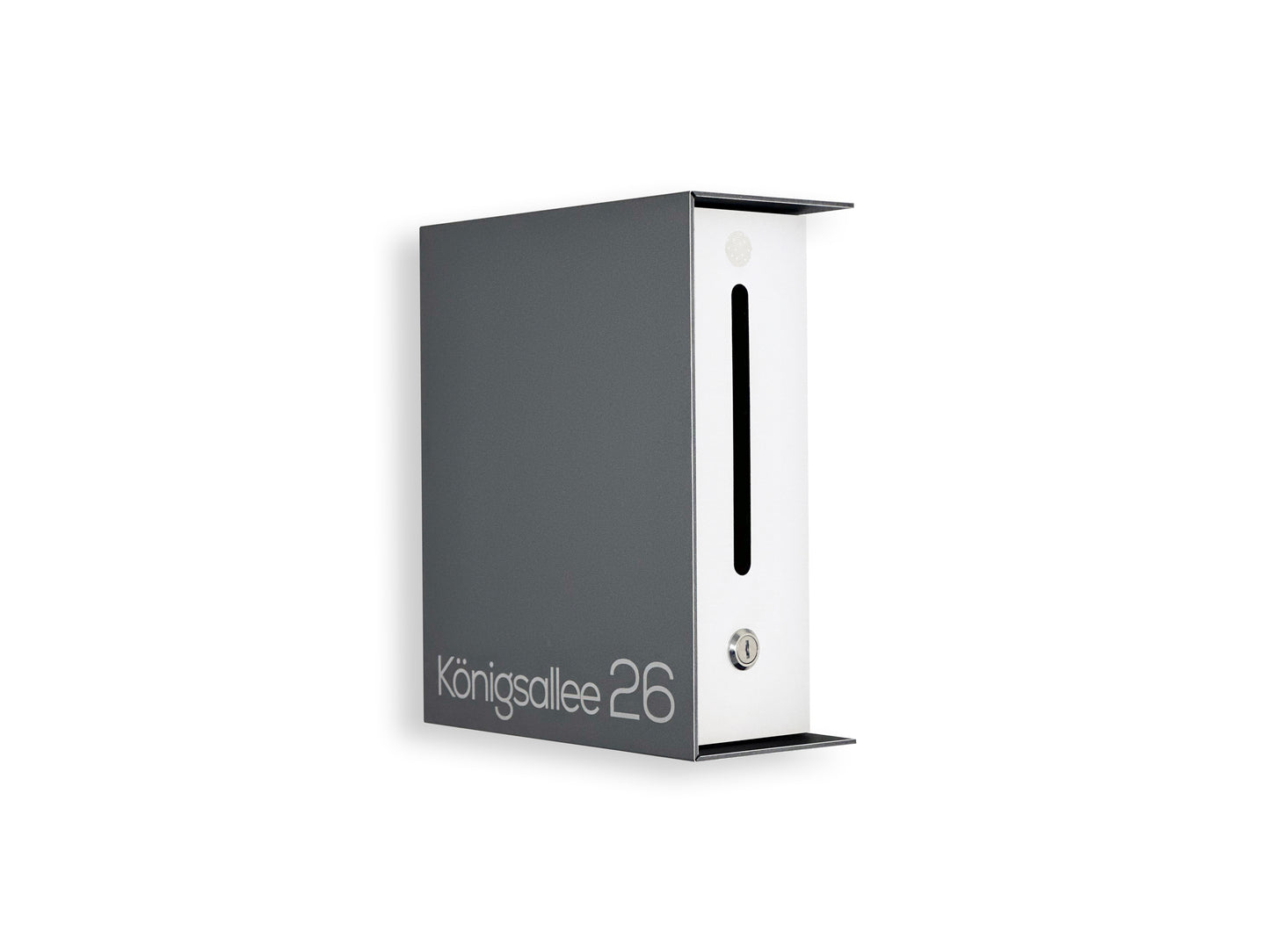 Small Metallic Gray/White Minimalist Mailbox - Modern Stylish Letterbox for Home and Office with Engraved Personalization